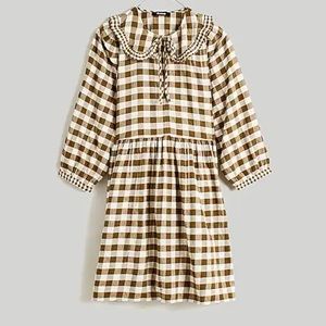 Madewell cream & olive gingham babydoll dress